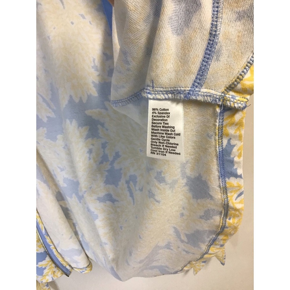 Crown & Ivy Yellow & Blue Floral Print Hooded Jacket Womens Size Large - Picture 6 of 6
